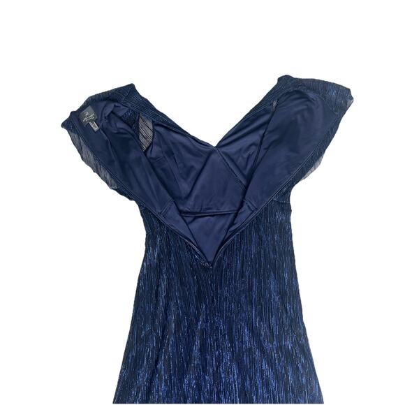 Adrianna Papell Metallic Crinkle Lame Gown Navy Women’s Size 6 NWT - Picture 12 of 12